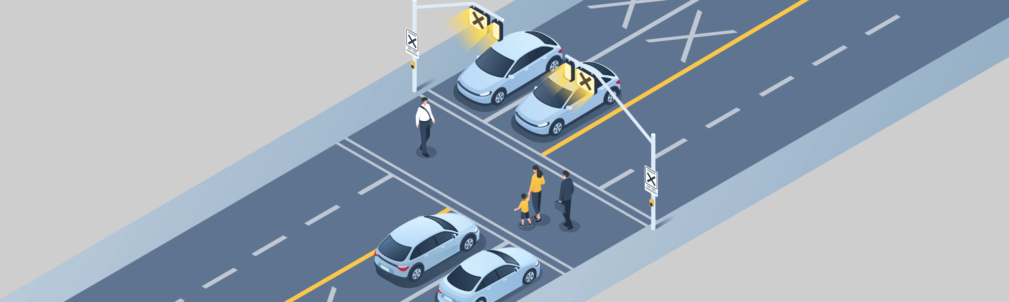 Driving Test Canada - Car Traffic lights & pavement markings - The signs, overhead yellow lights, and pavement markings in the picture below indicate: